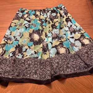 Teal floral print lined sheer chiffon midi skirt size 1X w/ elastic waist